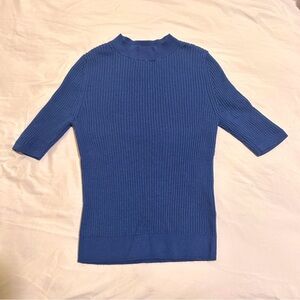 Uniqlo 100% Merino Wool Ribbed Mock Neck Half Sleeve Sweater Size S Navy Blue